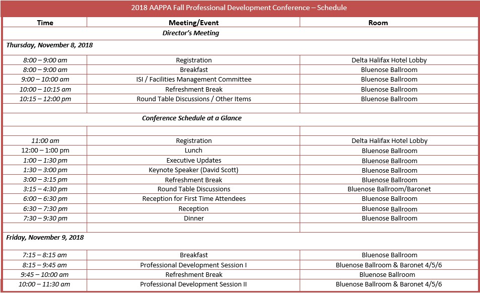 2018 AAPPA Schedule